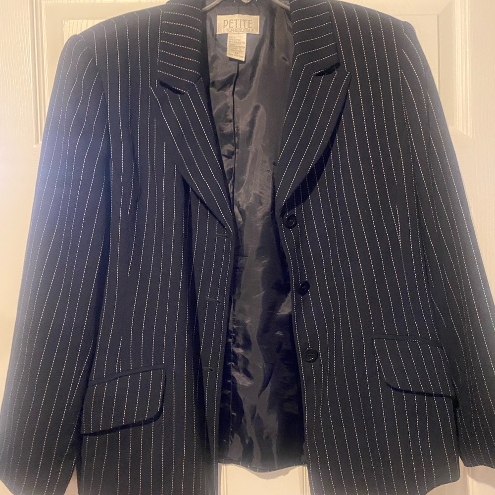 Petite Sophisticate Black and White Blazer with Pinstripe Pattern - Picture 2 of 5